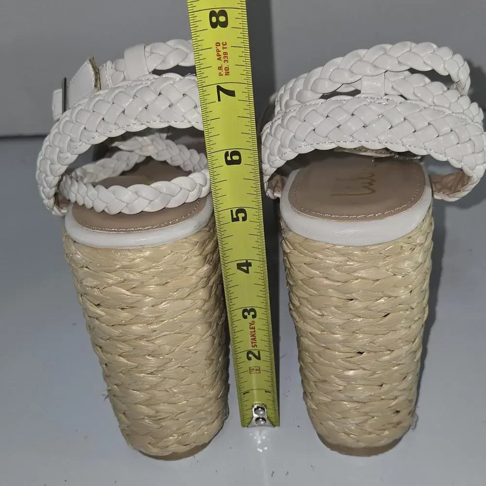 0309 lulus White Platform Ankle Strap Espadrille Wedges Womens‎ size 10